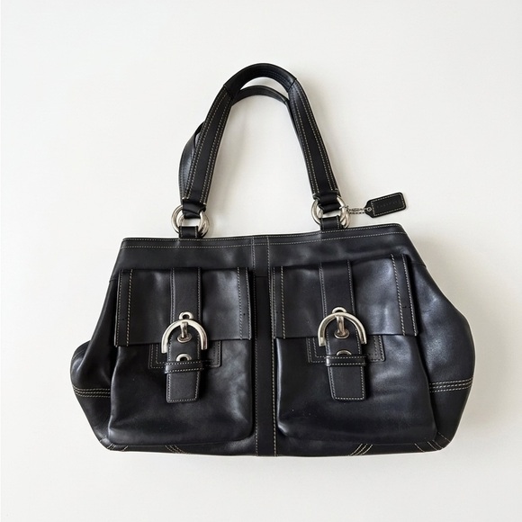 Coach Handbags - Coach Vintage Y2K Soho Black Leather Tote Satchel Double Buckle